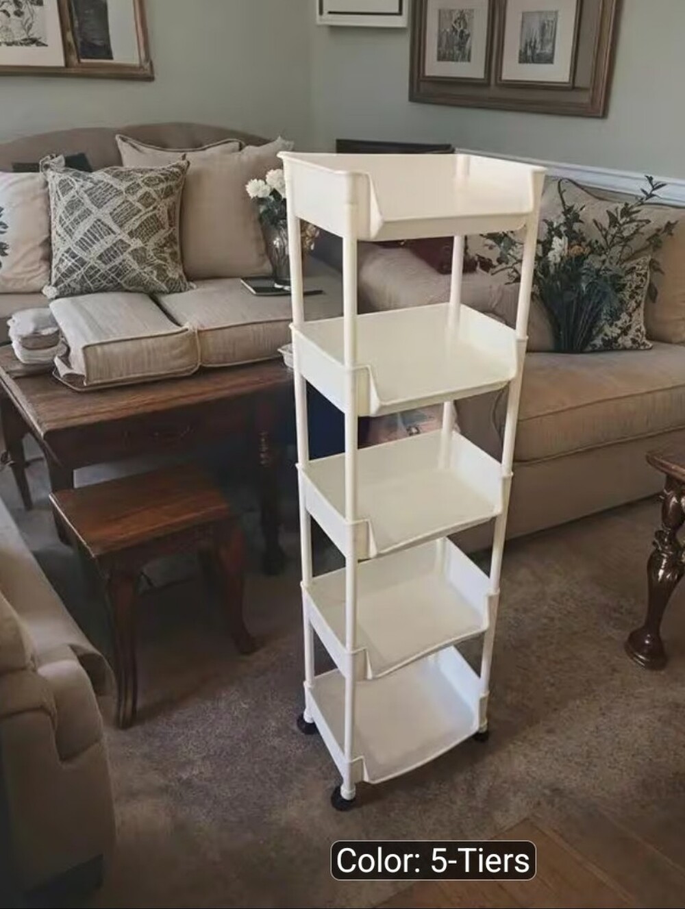 5-Tier White Rolling Storage Shelf
